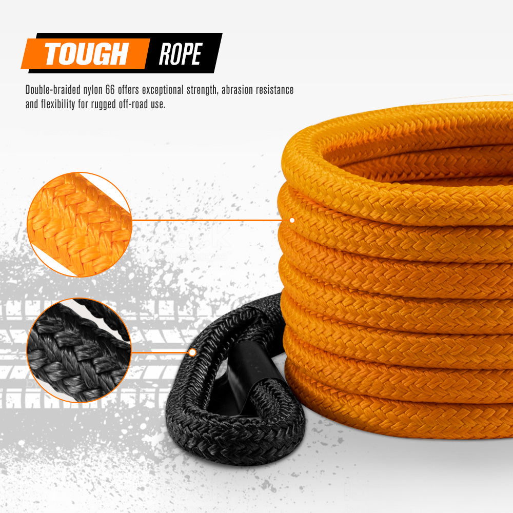 San Hima Kinetic Tow Rope 41000lbs 1"x30ft Snatch Strap Orange w/ Soft Shackle