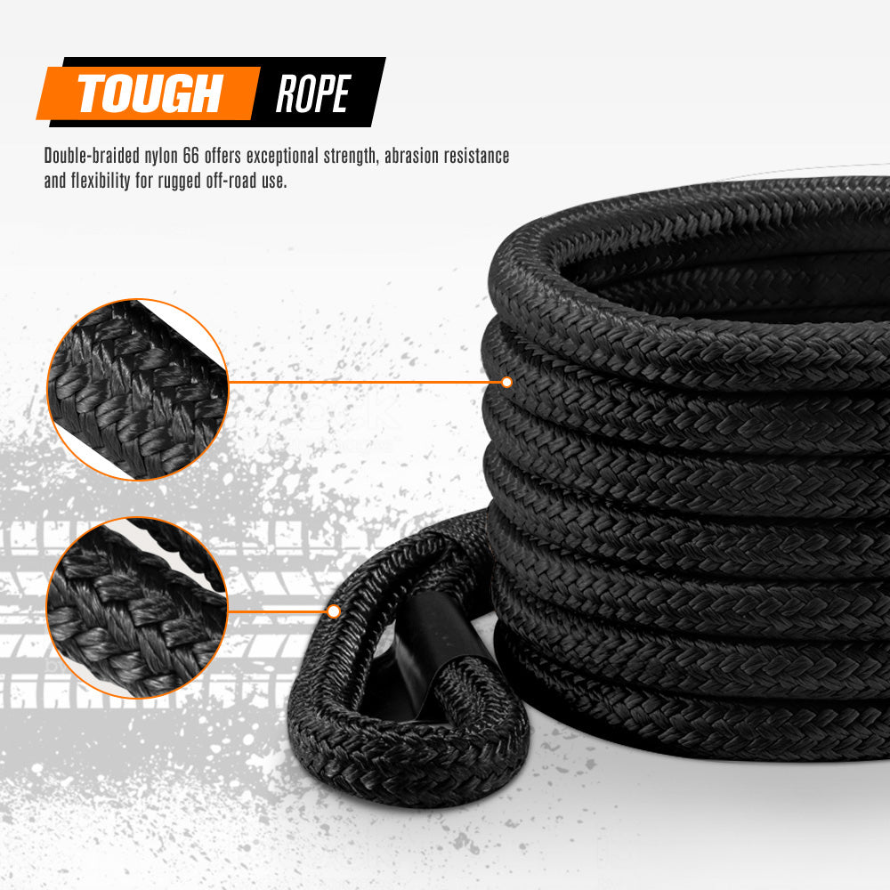 San Hima Kinetic Tow Rope 41000lbs 1"x30ft Snatch Strap Black w/ Soft Shackle