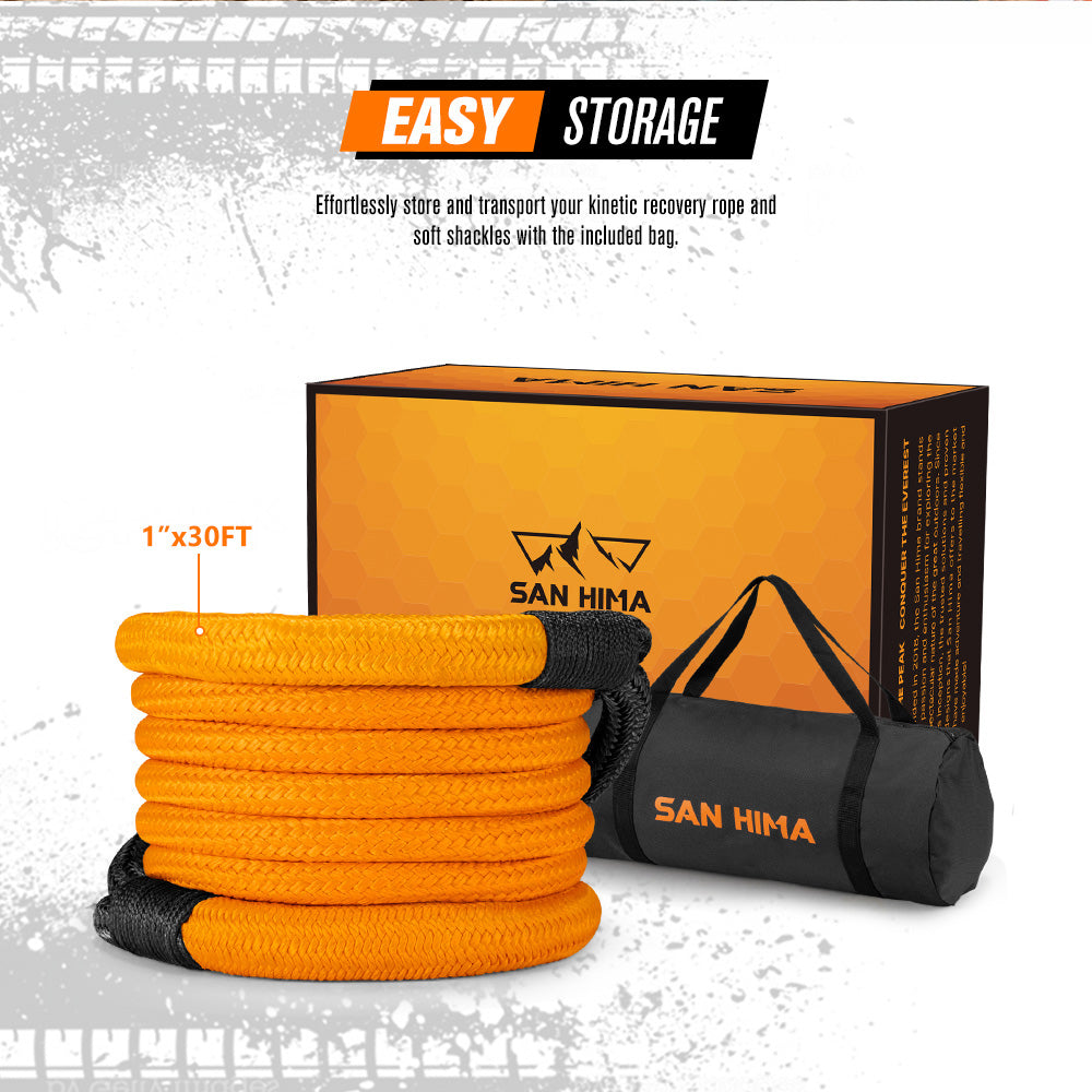 San Hima Kinetic Tow Rope 41000lbs 1"x30ft Recovery Snatch Strap Orange