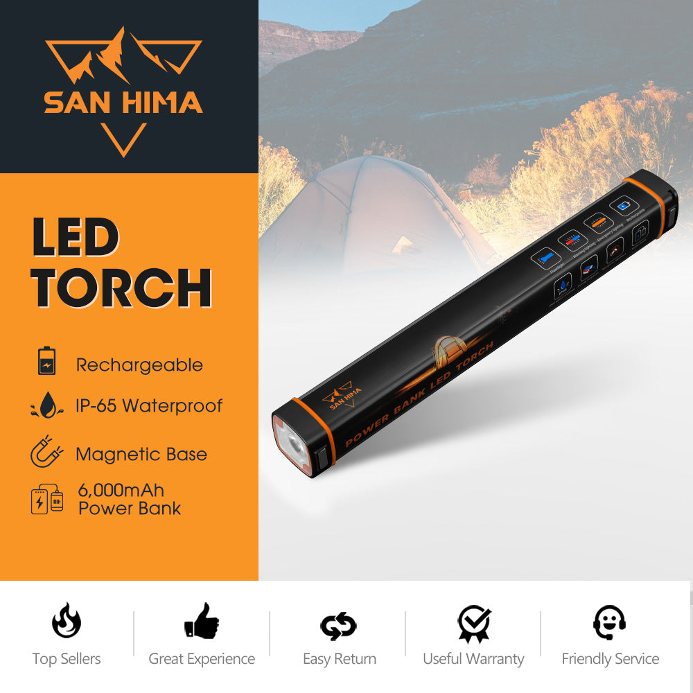 San Hima LED Torch Light 6000mAh Power Bank Rechargeable Flashlight Portable