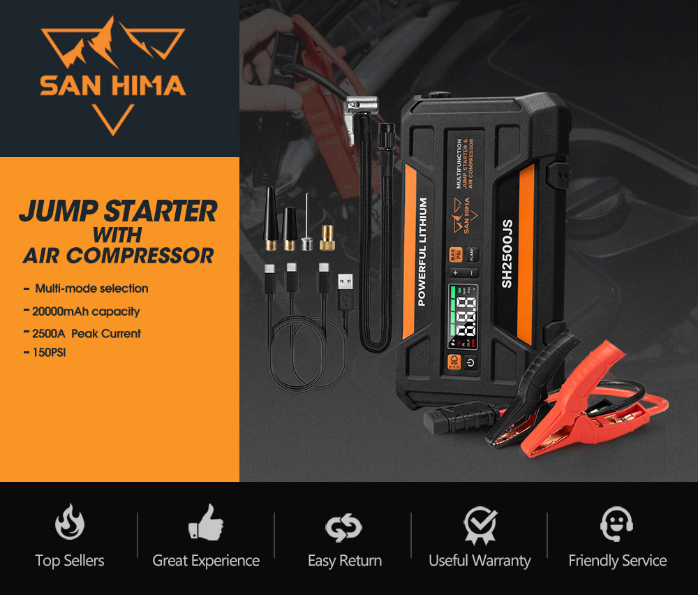 San Hima Jump Starter With Air Compressor 2500A Portable 12V Power