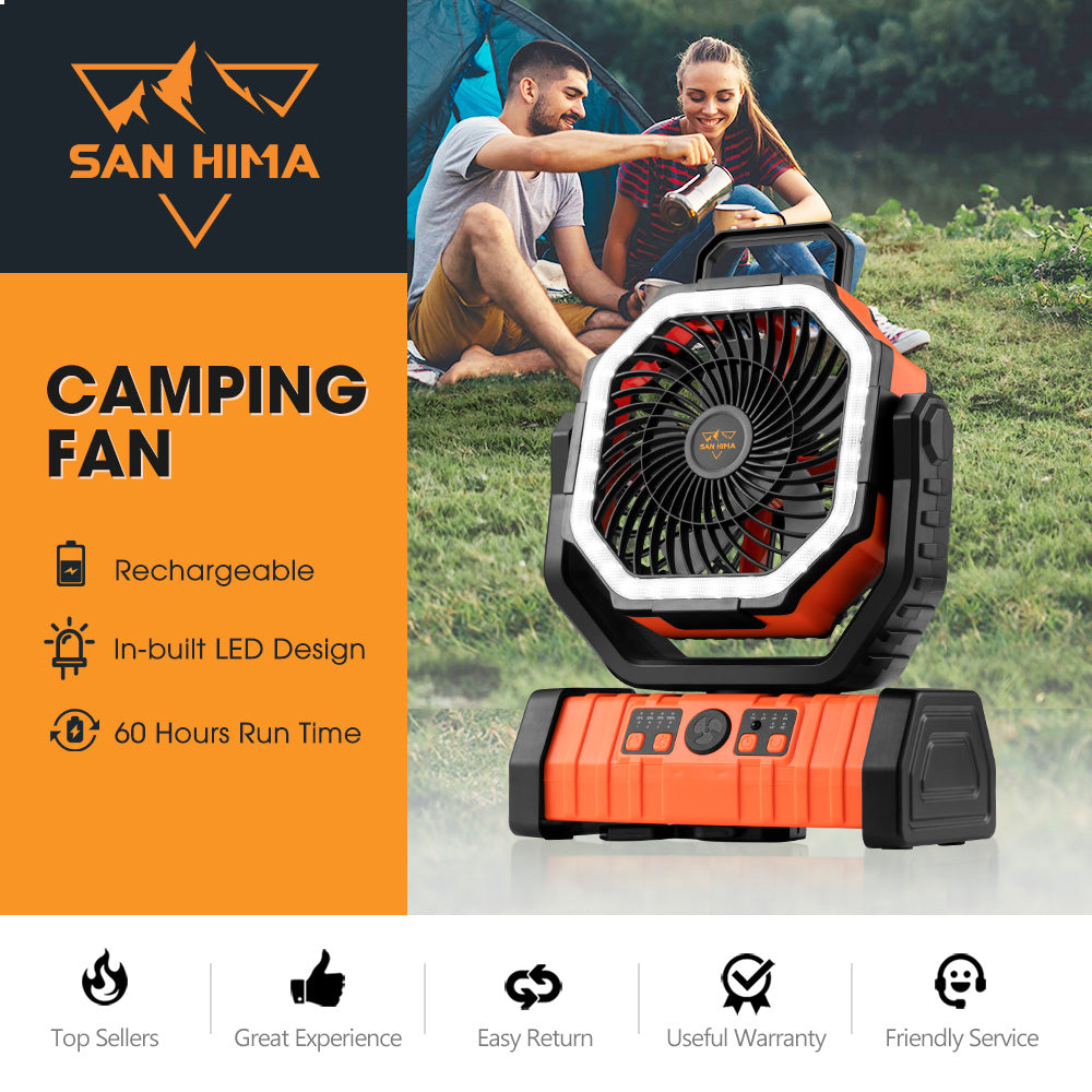 San Hima 20000mAh Portable Camping Fan Rechargeable Tent Fan w/ LED Light