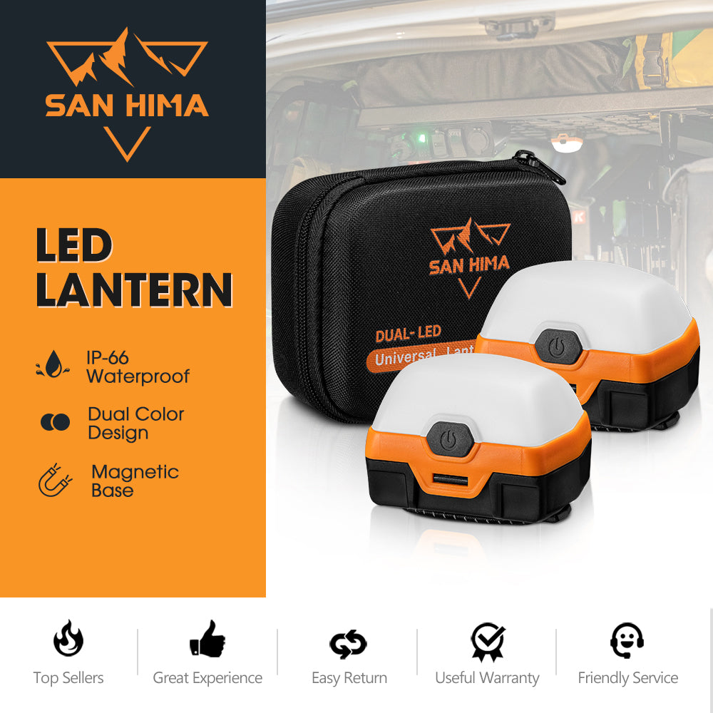 San Hima 2Pcs LED Camping Lanterns Dual Color Rechargeable Camp Tent Light