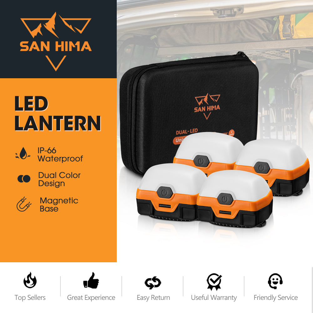 San Hima 4Pcs LED Camping Lanterns Dual Color Rechargeable Camp Tent Light