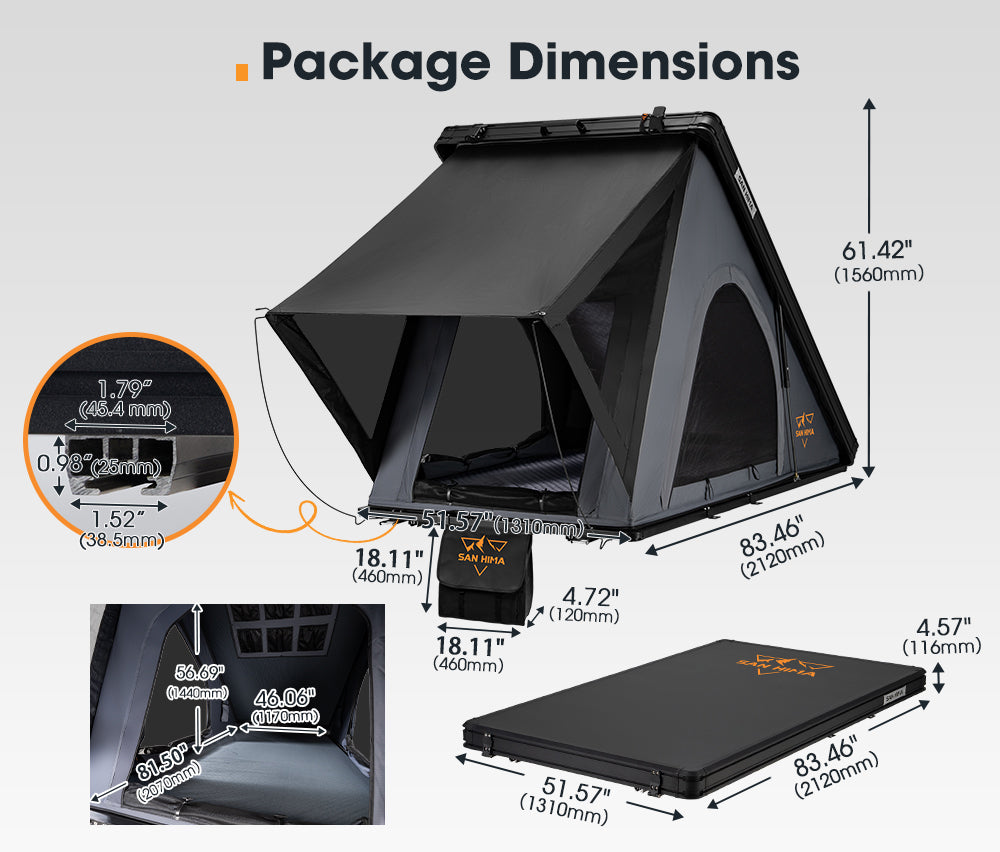 San Hima Hotham Lite Aluminum Roof Top Tent Hardshell Camping 4WD 4x4