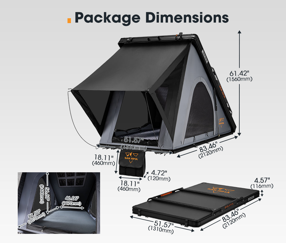 San Hima Hotham Lite Roof Top Tent Hardshell w/ Cross Bar Camping 4WD 4x4 Gray