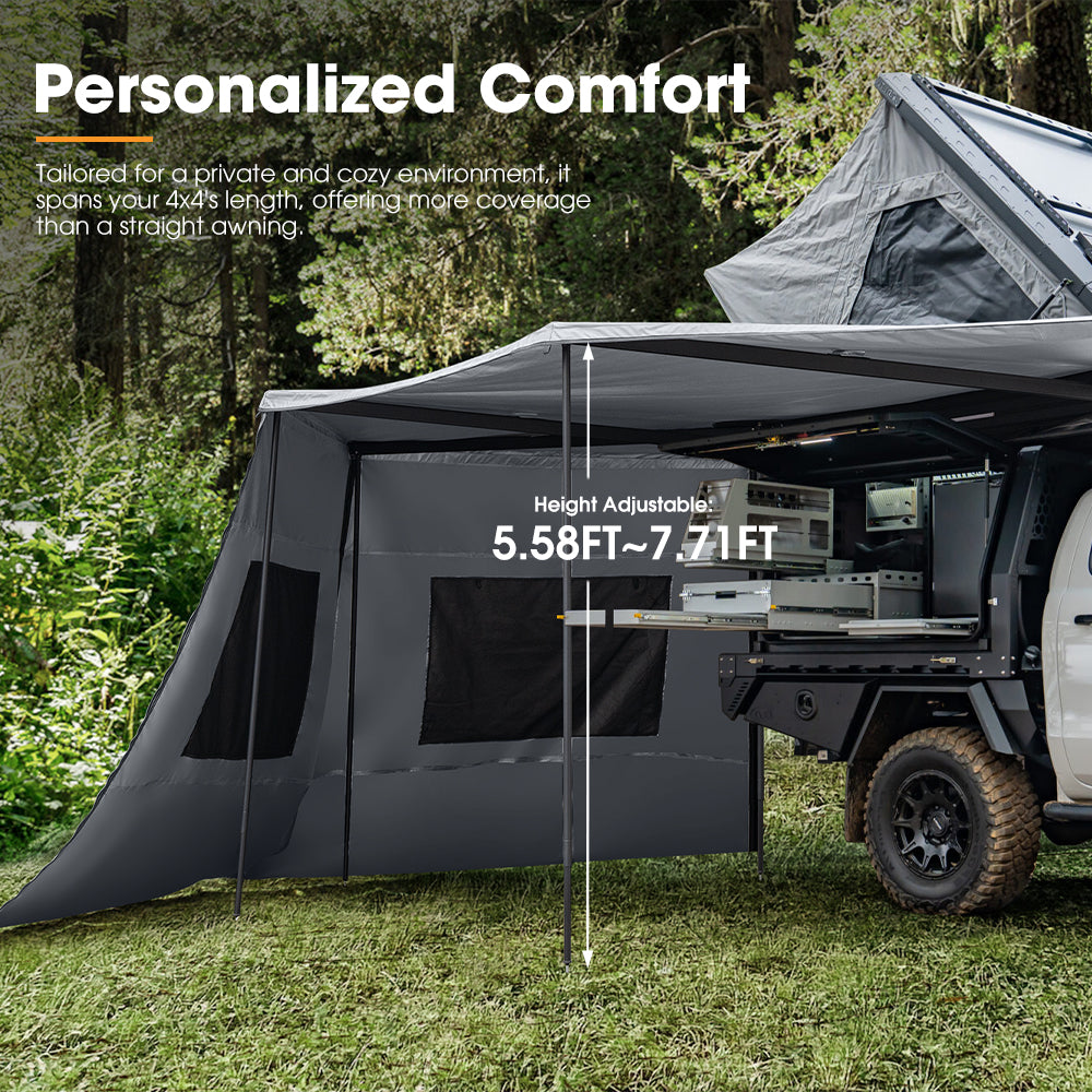 San Hima 270° Awning w/ Side Wall Free-Standing Car Roll Out Privacy Screens Passenger Side