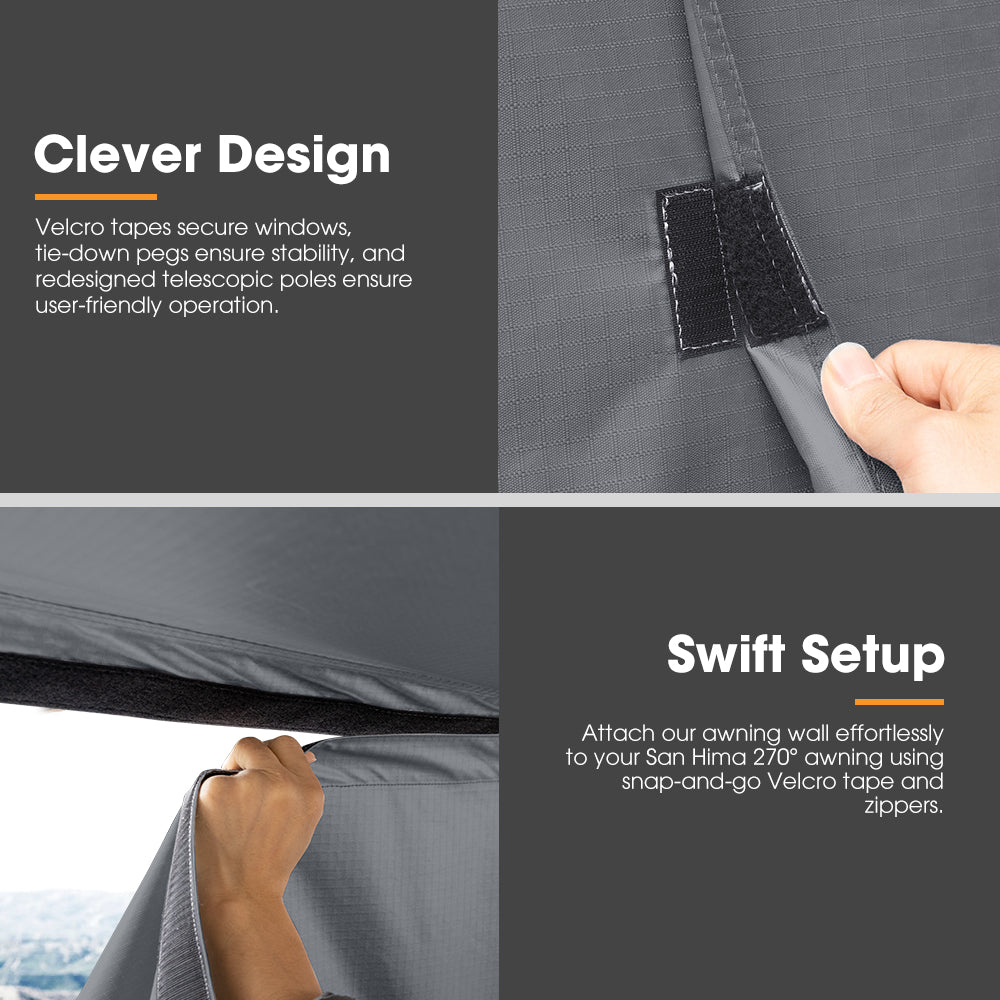 San Hima 270° Awning w/ Side Wall Free-Standing Car Roll Out Privacy Screens Passenger Side